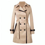 Trench long femme imperméable à ceinture, kaki ou noir, kaki