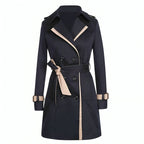 Trench long femme imperméable à ceinture, kaki ou noir, noir