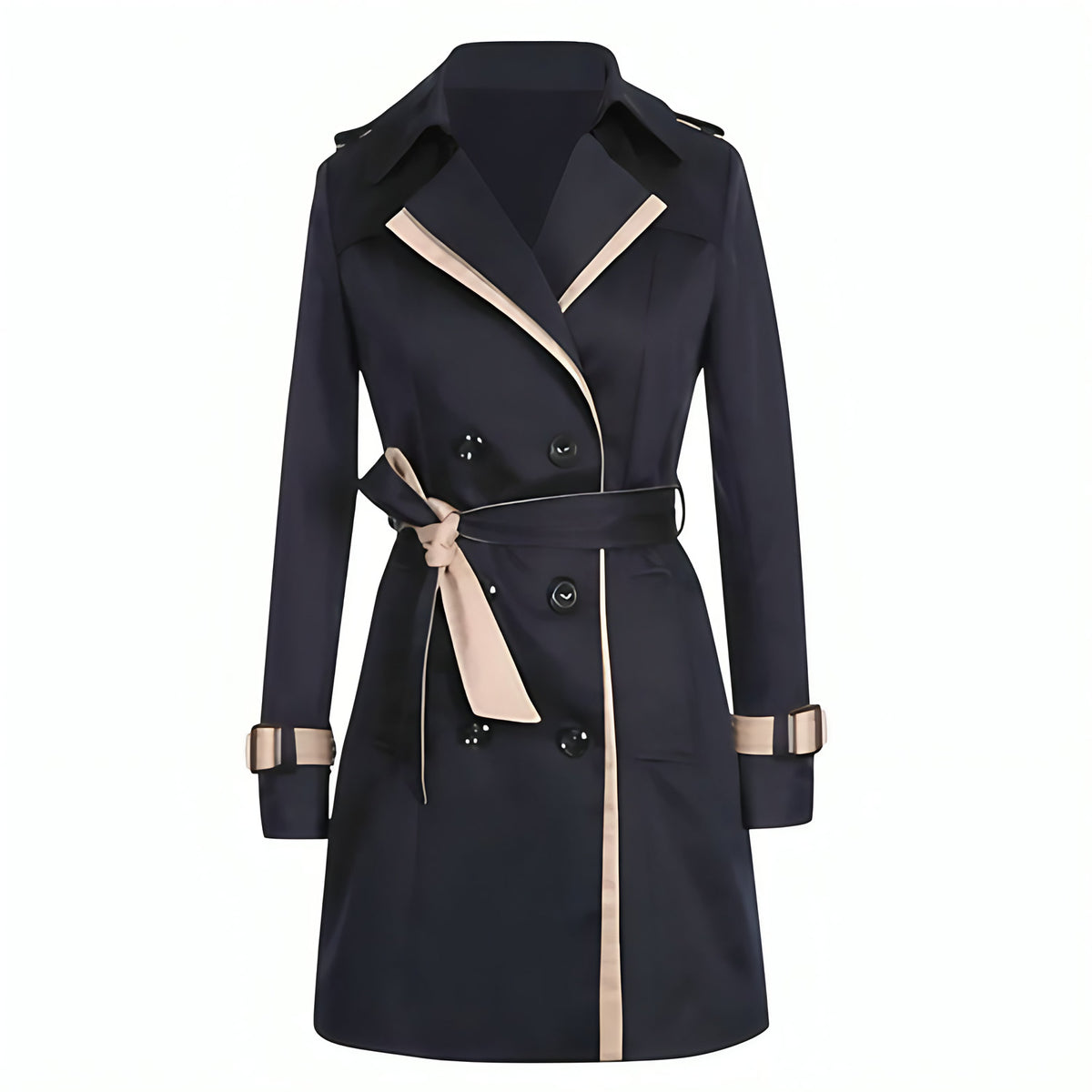 Trench long femme imperméable à ceinture, kaki ou noir, noir