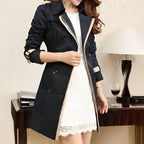 Trench long femme imperméable à ceinture, kaki ou noir