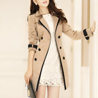 Trench long femme imperméable à ceinture, kaki ou noir