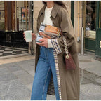 Trench long femme kaki, doublure à carreaux, du S au 3XL, khaki