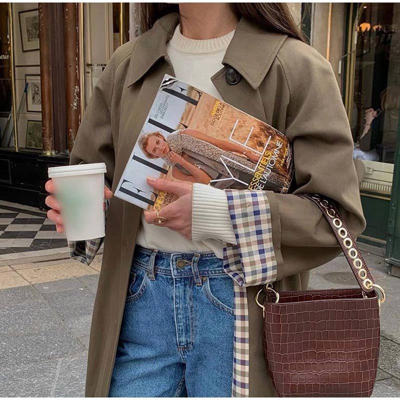 Trench long femme kaki, doublure à carreaux, du S au 3XL