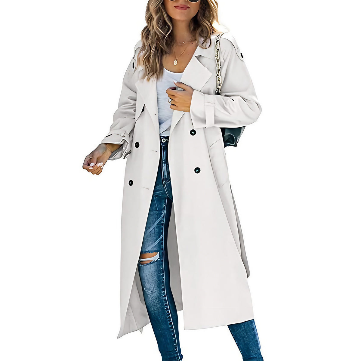 Trench long femme mi-saison, six coloris, du S au 2XL, blanc