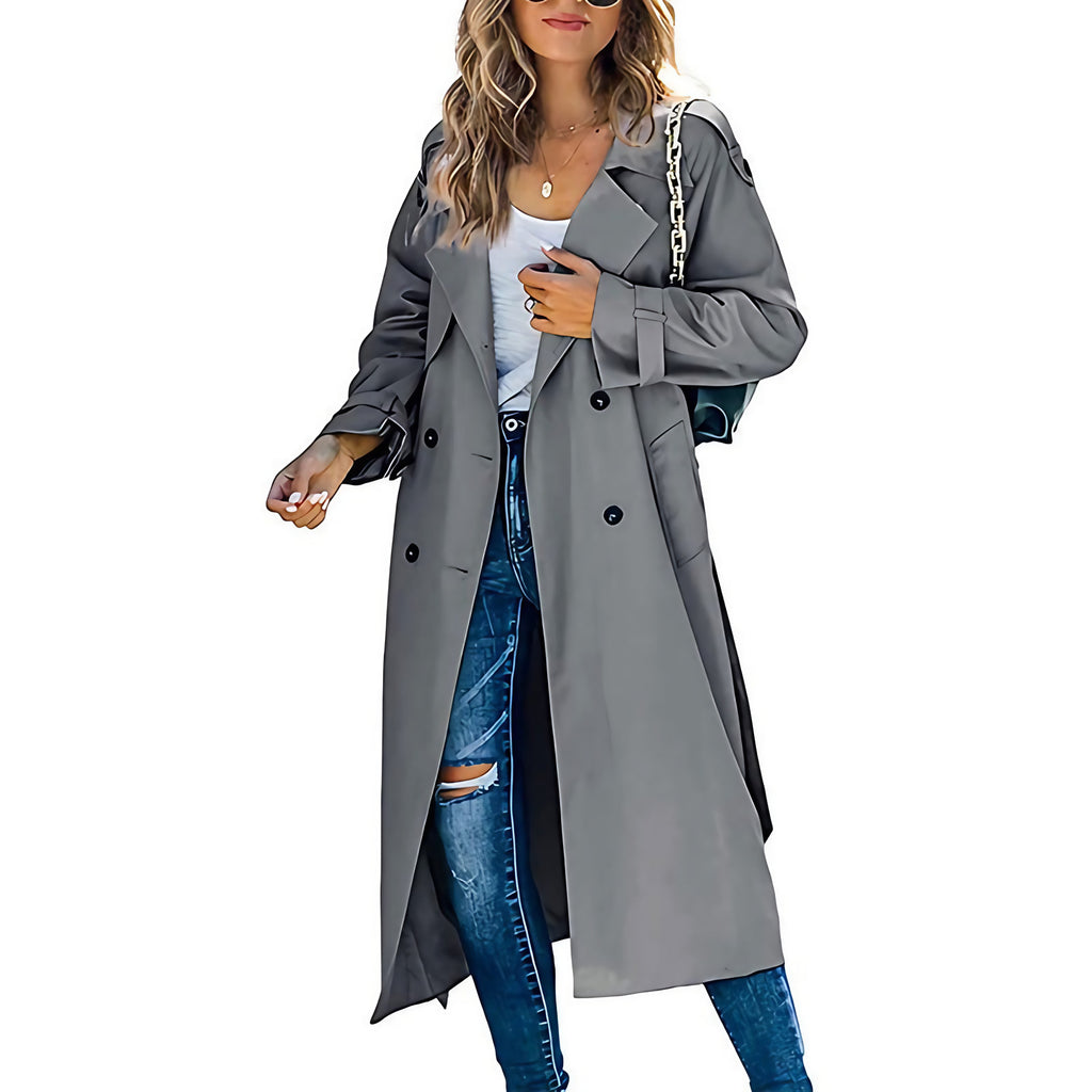 Trench long femme mi-saison, six coloris, du S au 2XL, gris