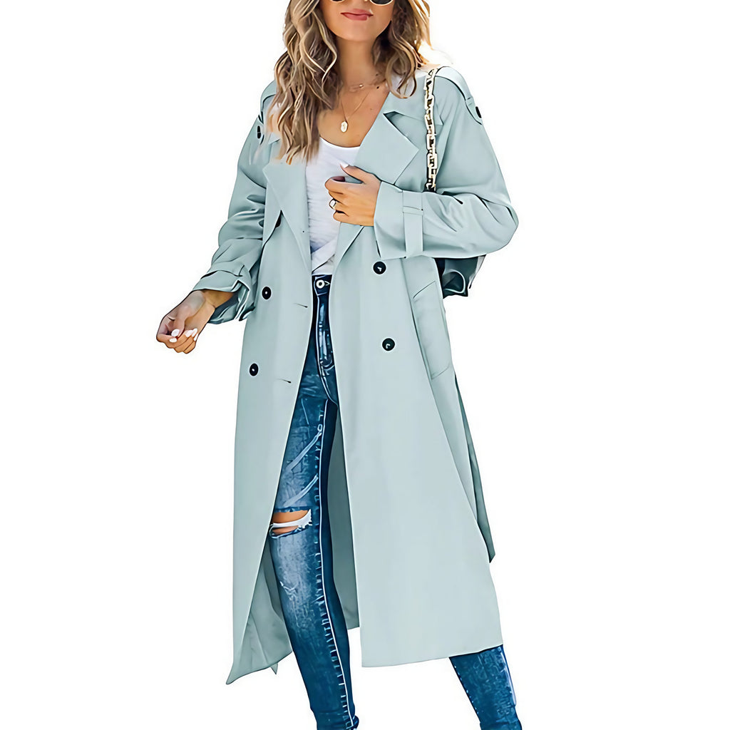Trench long femme mi-saison, six coloris, du S au 2XL, bleu clair