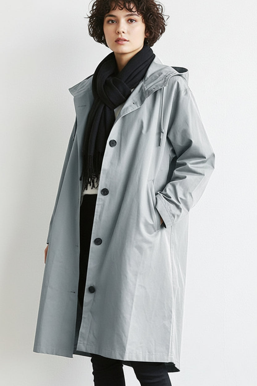 Trench de pluie femme long à capuche, imperméable, du S au 4XL, gris