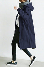 Trench de pluie femme long à capuche, imperméable, du S au 4XL, bleu marine