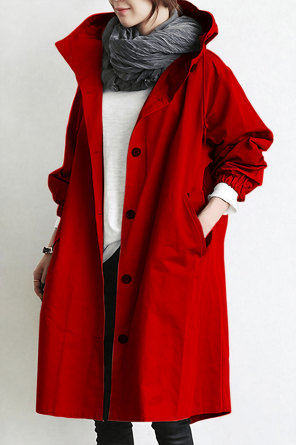 Trench de pluie femme long à capuche, imperméable, du S au 4XL, rouge