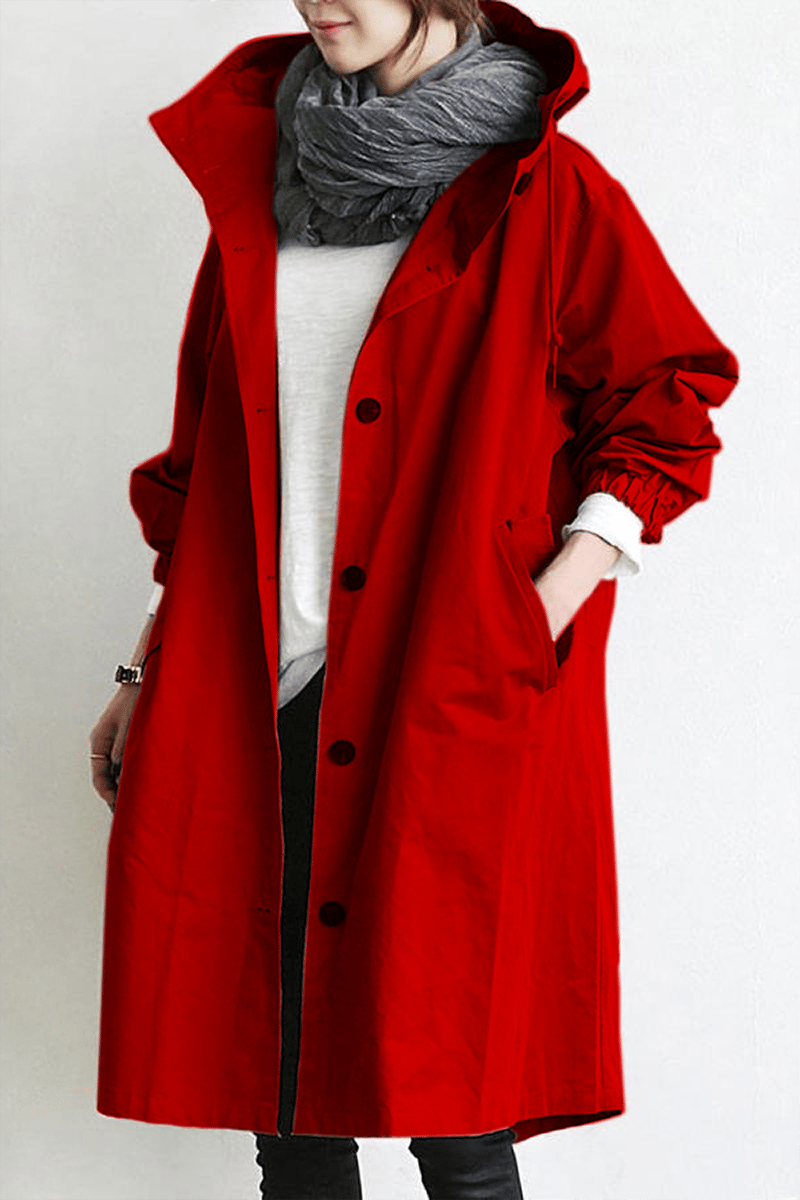 Trench de pluie femme long à capuche, imperméable, du S au 4XL, rouge