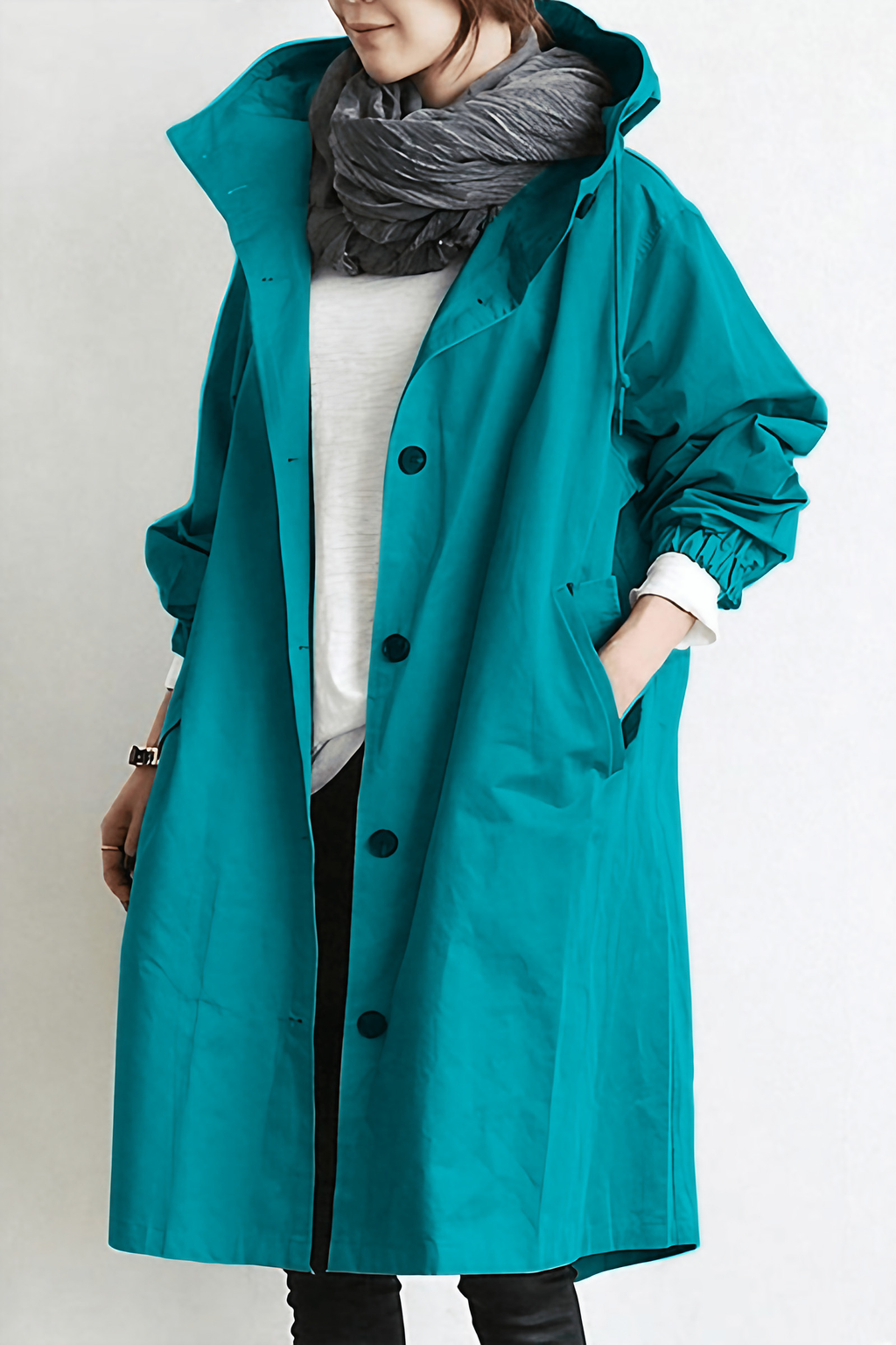Trench de pluie femme long à capuche, imperméable, du S au 4XL, turquoise
