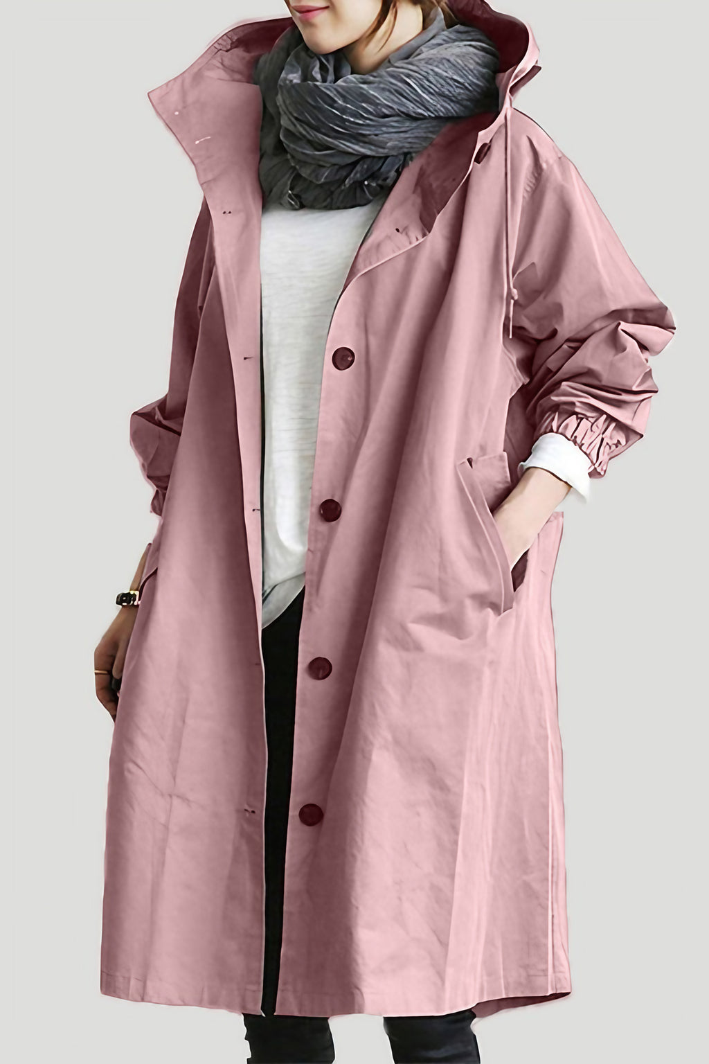 Trench de pluie femme long à capuche, imperméable, du S au 4XL, rose