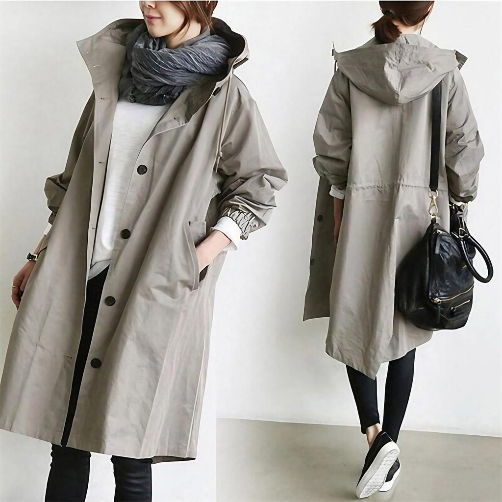Trench de pluie femme long à capuche, imperméable, du S au 4XL, gris 2