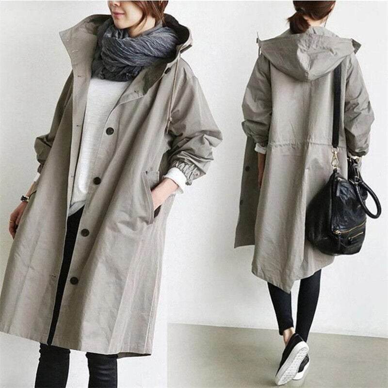 Trench de pluie femme long à capuche, imperméable, du S au 4XL, gris 2