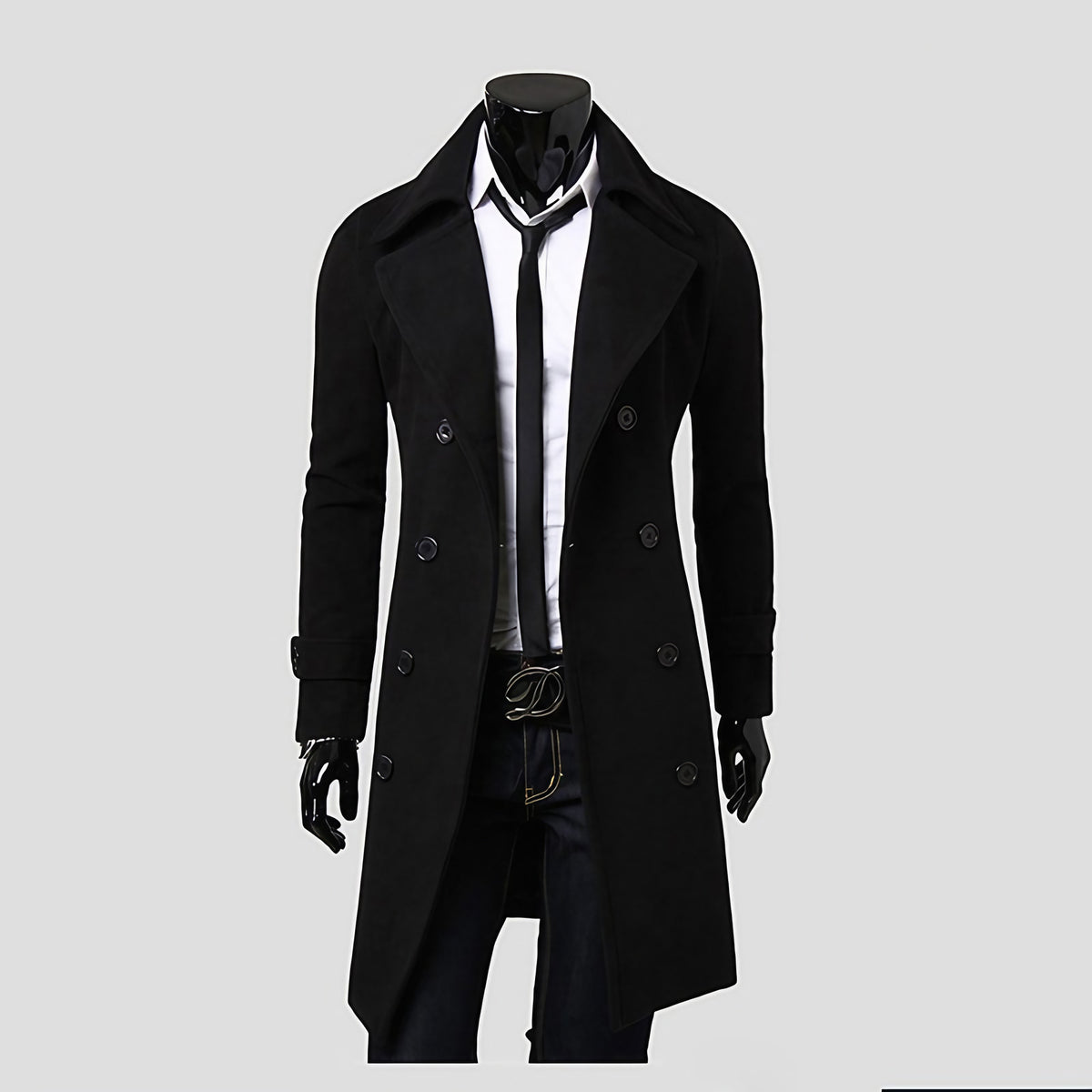 Trench homme ceinturé, coupe ajustée, quatre coloris, noir