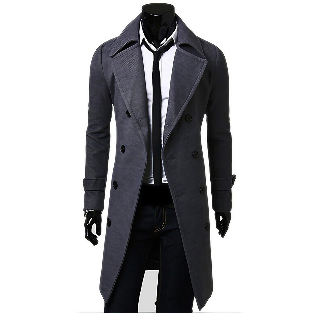 Trench homme ceinturé, coupe ajustée, quatre coloris, gris foncé