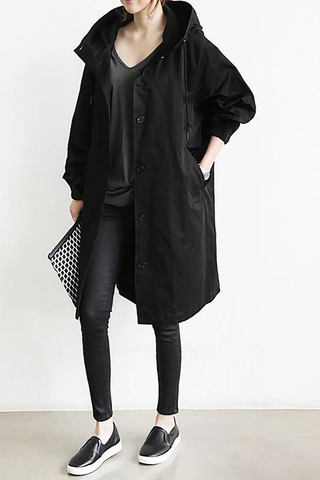 Trench femme imperméable à capuche, neuf coloris, du S au 5XL, noir