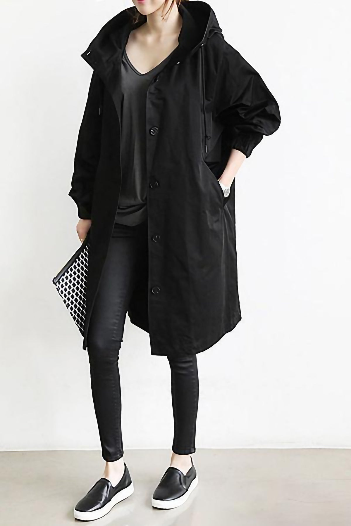 Trench femme imperméable à capuche, neuf coloris, du S au 5XL, noir