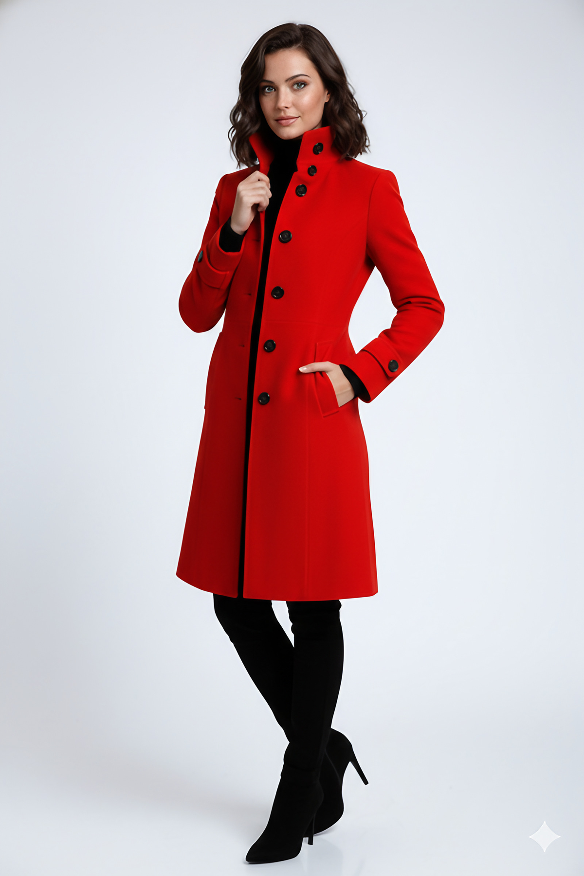 Trench coat femme d'hiver cintré à col haut, du XS au 3XL, rouge