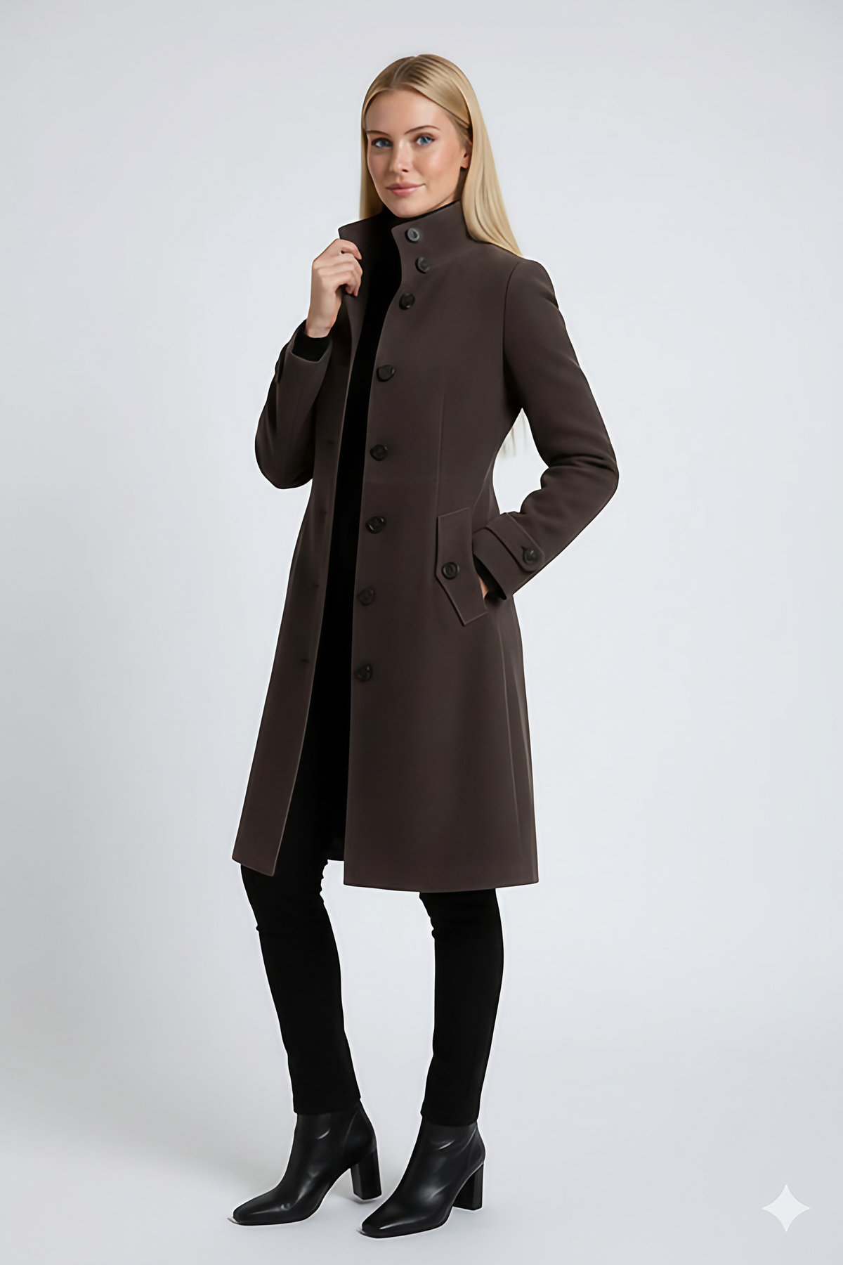 Trench coat femme d'hiver cintré à col haut, du XS au 3XL, gris foncé