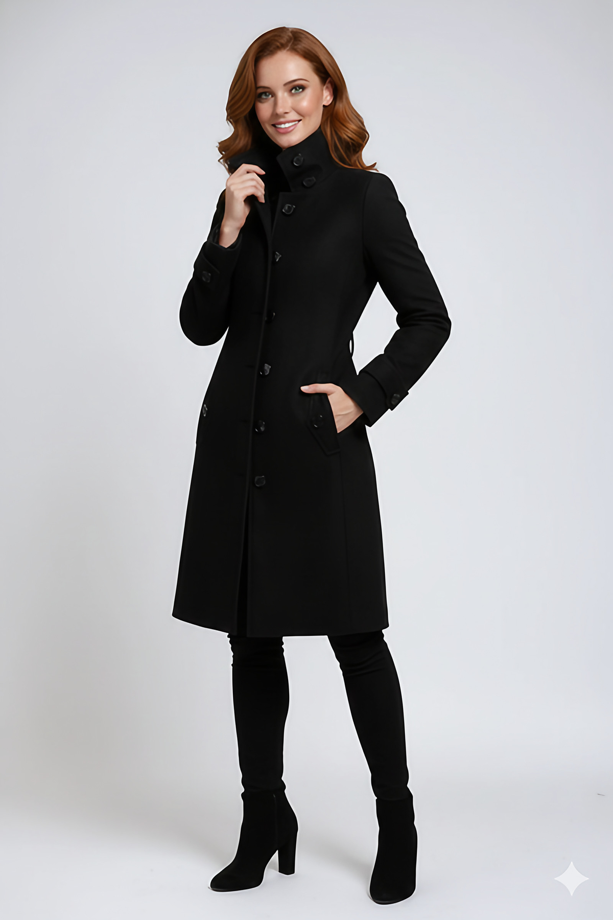 Trench coat femme d'hiver cintré à col haut, du XS au 3XL, noir