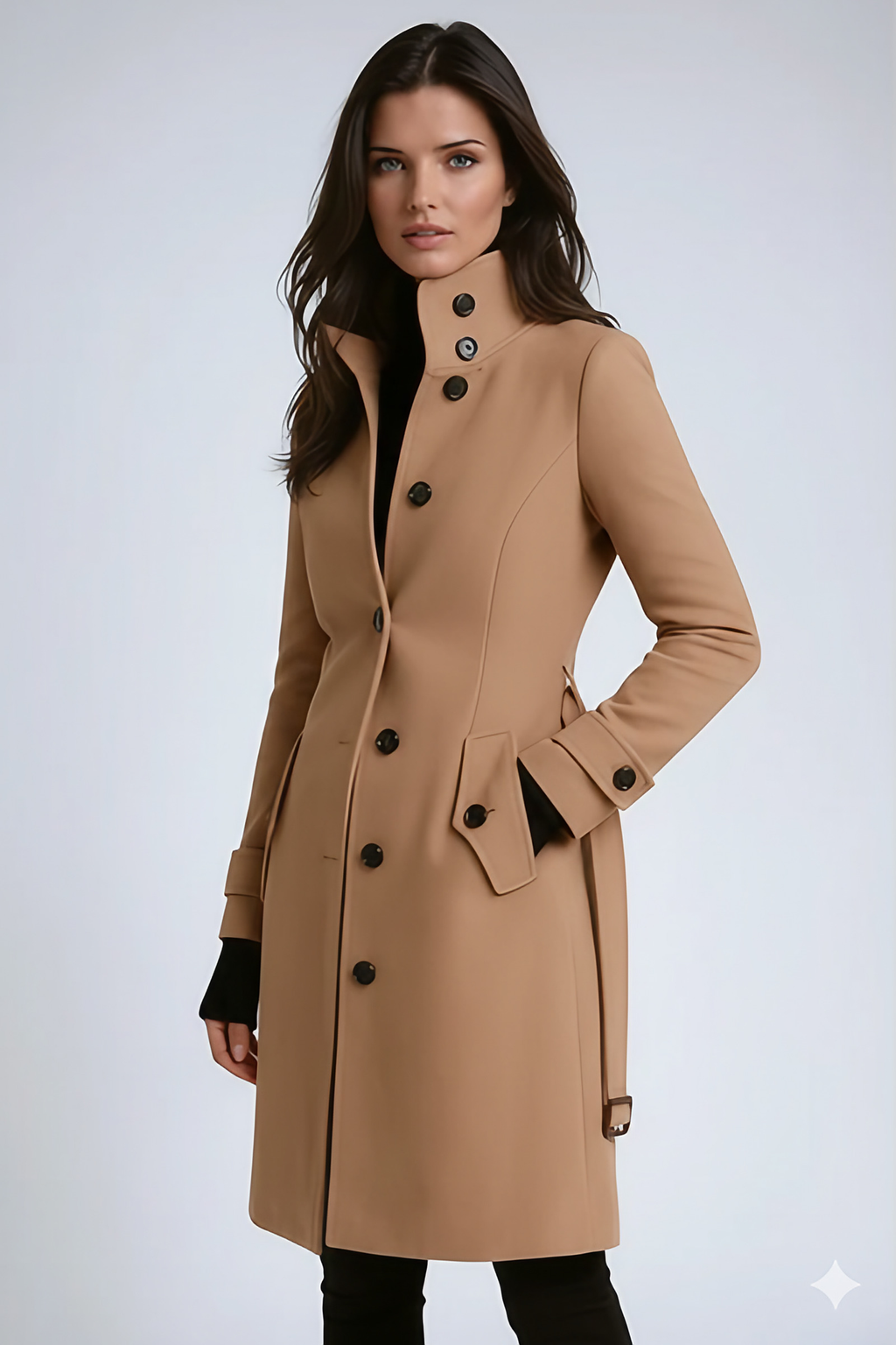Trench coat femme d'hiver cintré à col haut, du XS au 3XL, kaki