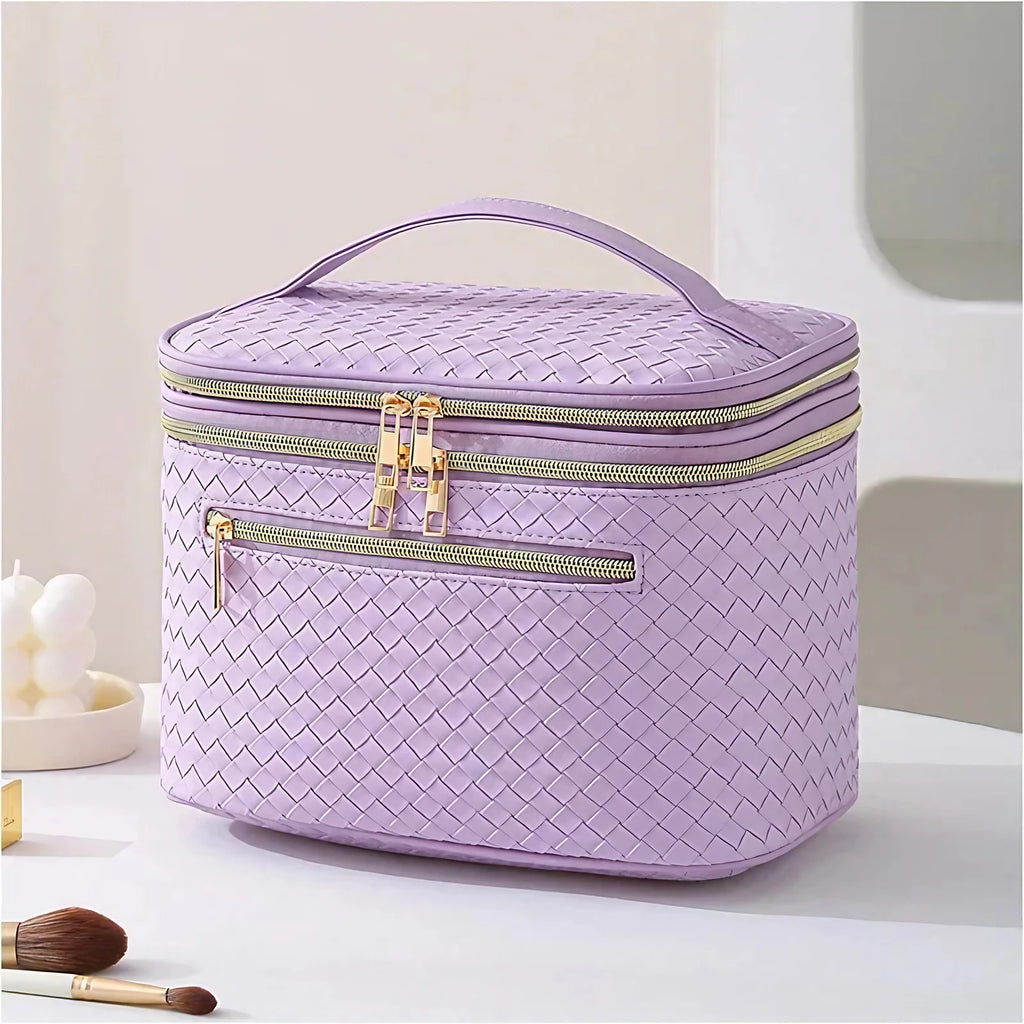 Grande trousse de maquillage femme en similicuir, 25 x 17 x 17 cm, violet