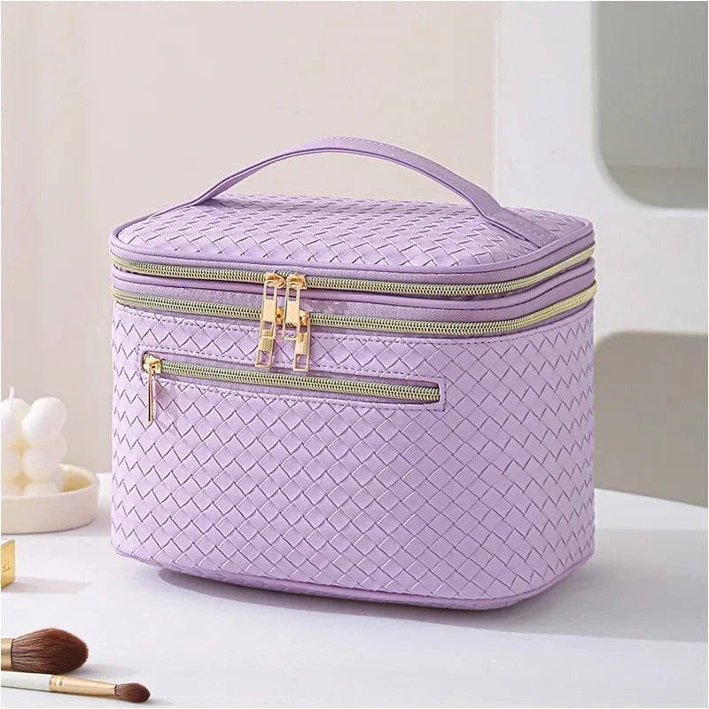 Grande trousse de maquillage femme en similicuir, 25 x 17 x 17 cm, violet