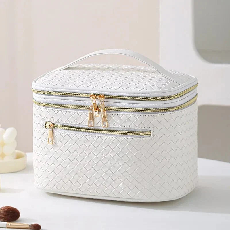 Grande trousse de maquillage femme en similicuir, 25 x 17 x 17 cm, blanc