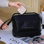 Trousse de toilette voyage femme en similicuir, 25 cm, quatre coloris, noir