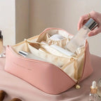 Trousse de toilette femme grande capacité, large ouverture, rose