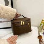 Trousse de toilette femme en similicuir rétro, 21 cm, trois coloris