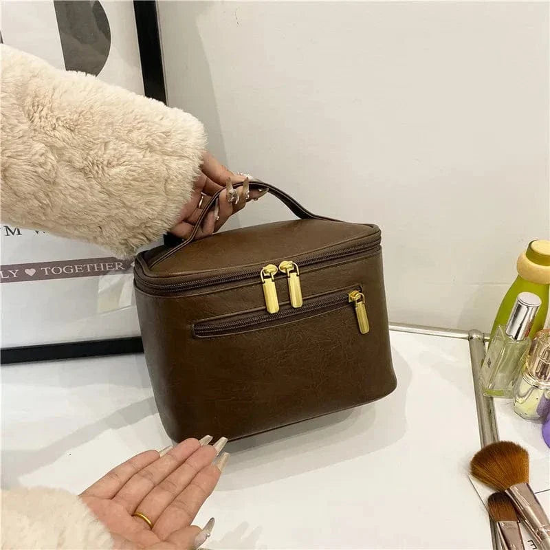Trousse de toilette femme en similicuir rétro, 21 cm, trois coloris