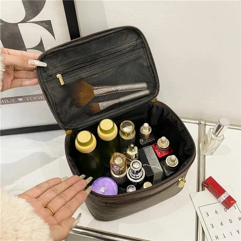 Trousse de toilette femme en similicuir rétro, 21 cm, trois coloris
