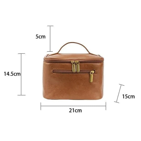 Trousse de toilette femme en similicuir rétro, 21 cm, trois coloris