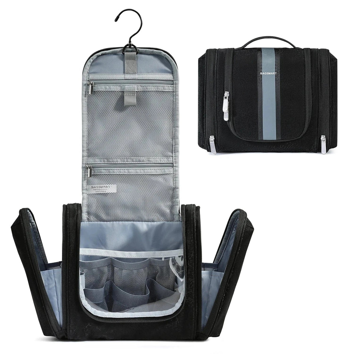 Trousse de toilette femme en similicuir, crochet de suspension, noir