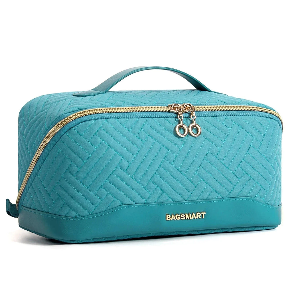 Trousse à cosmétiques femme en similicuir imperméable, 23 cm, bleu