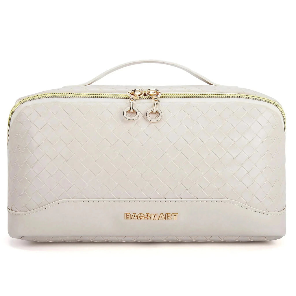 Trousse à cosmétiques femme en similicuir imperméable, 23 cm, blanc