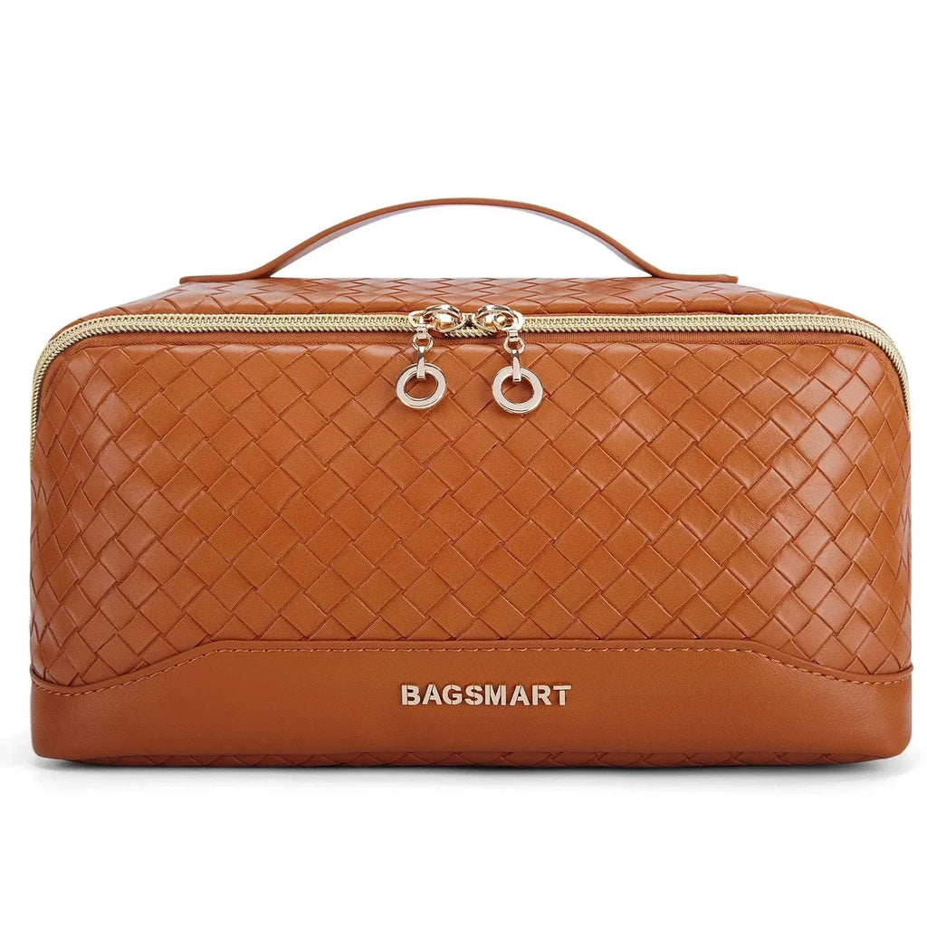 Trousse à cosmétiques femme en similicuir imperméable, 23 cm, marron