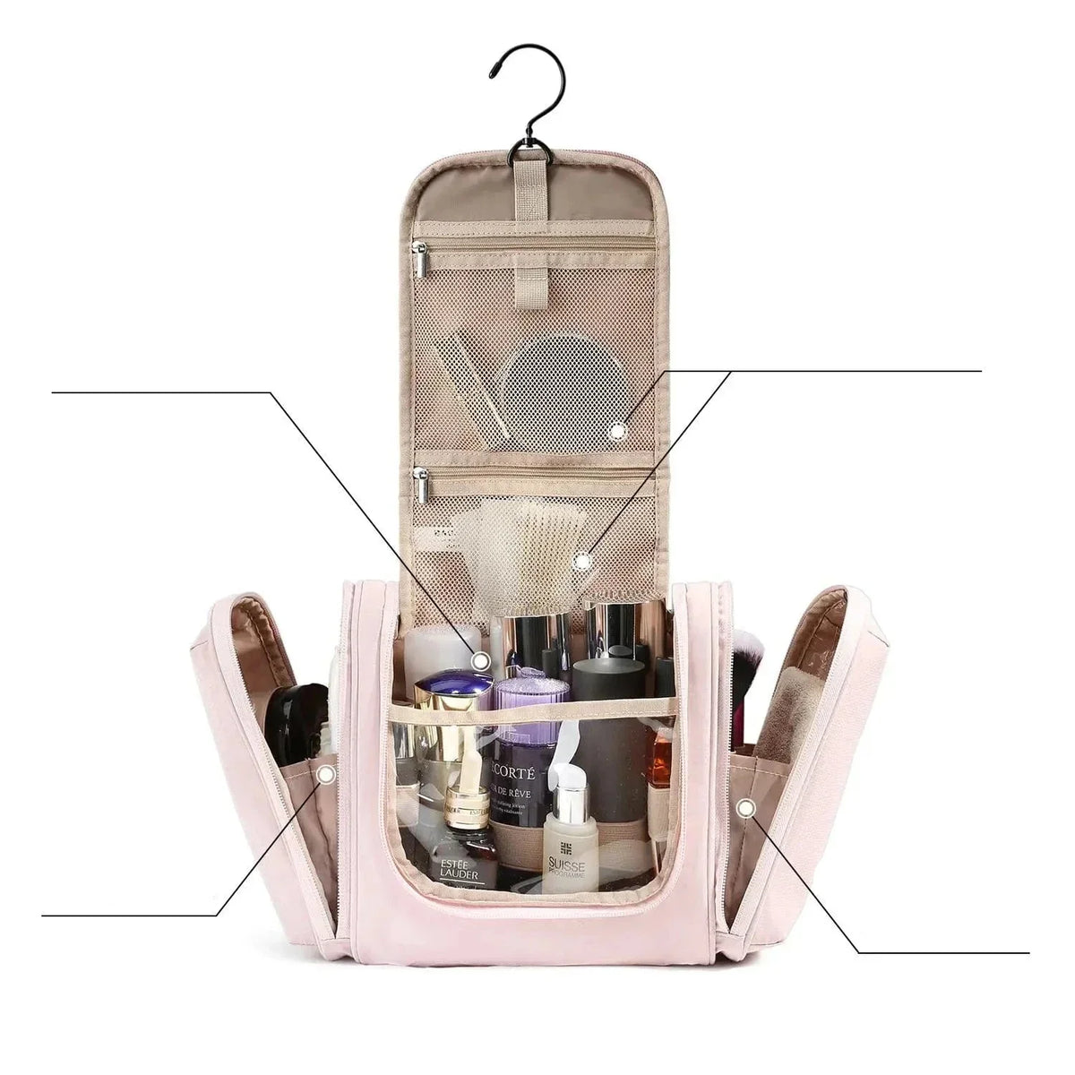 Trousse de toilette femme en similicuir, crochet de suspension