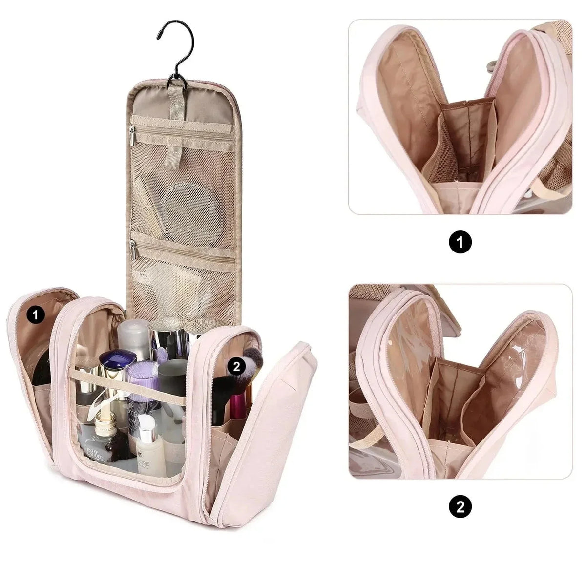 Trousse de toilette femme en similicuir, crochet de suspension