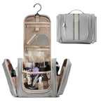 Trousse de toilette femme en similicuir, crochet de suspension, gris