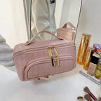 Trousse de toilette femme en similicuir, grand volume 24 x 12 x 12 cm, rose