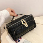 Trousse de toilette femme en similicuir, grand volume 24 x 12 x 12 cm, noir