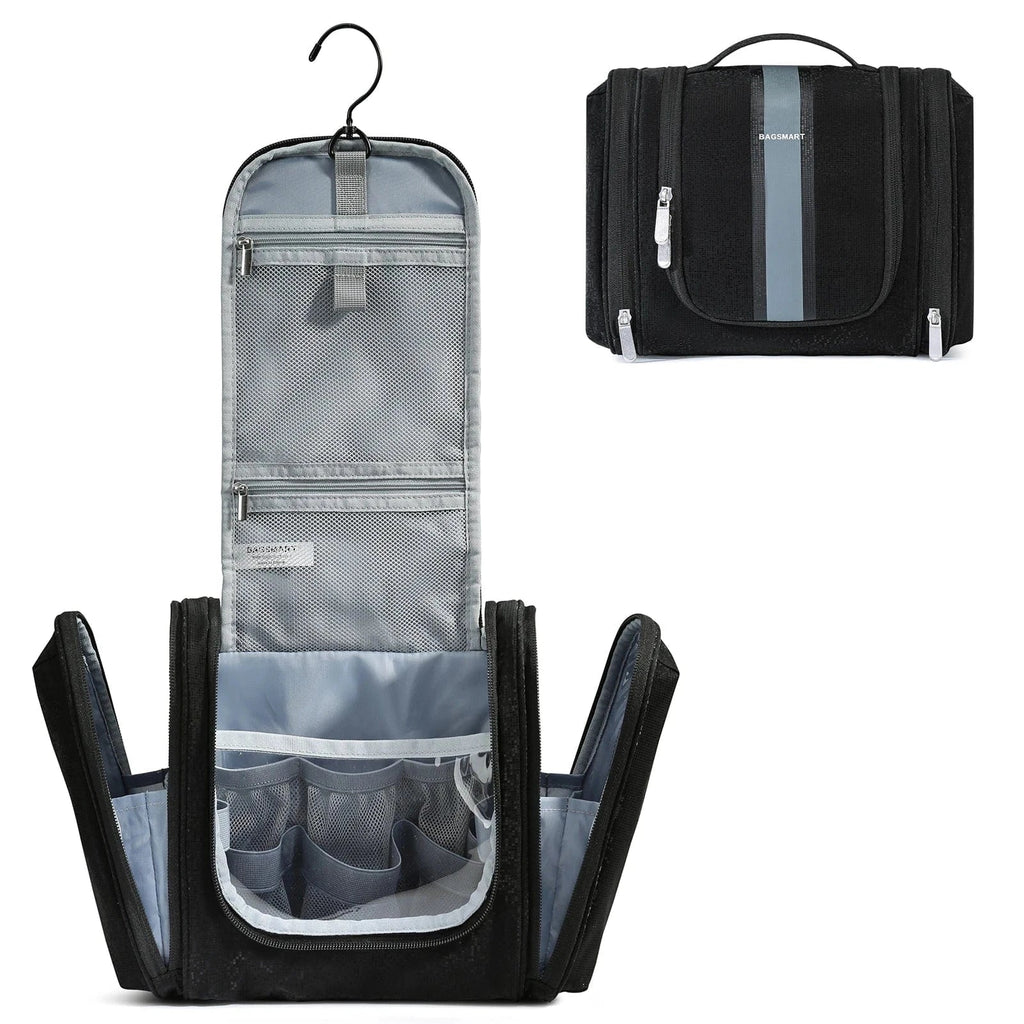 Trousse de toilette femme en similicuir, crochet de suspension, noir grand format
