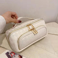 Trousse de toilette femme en similicuir, grand volume 24 x 12 x 12 cm, blanc