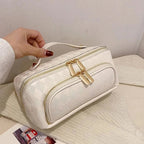 Trousse de toilette femme en similicuir, grand volume 24 x 12 x 12 cm, blanc