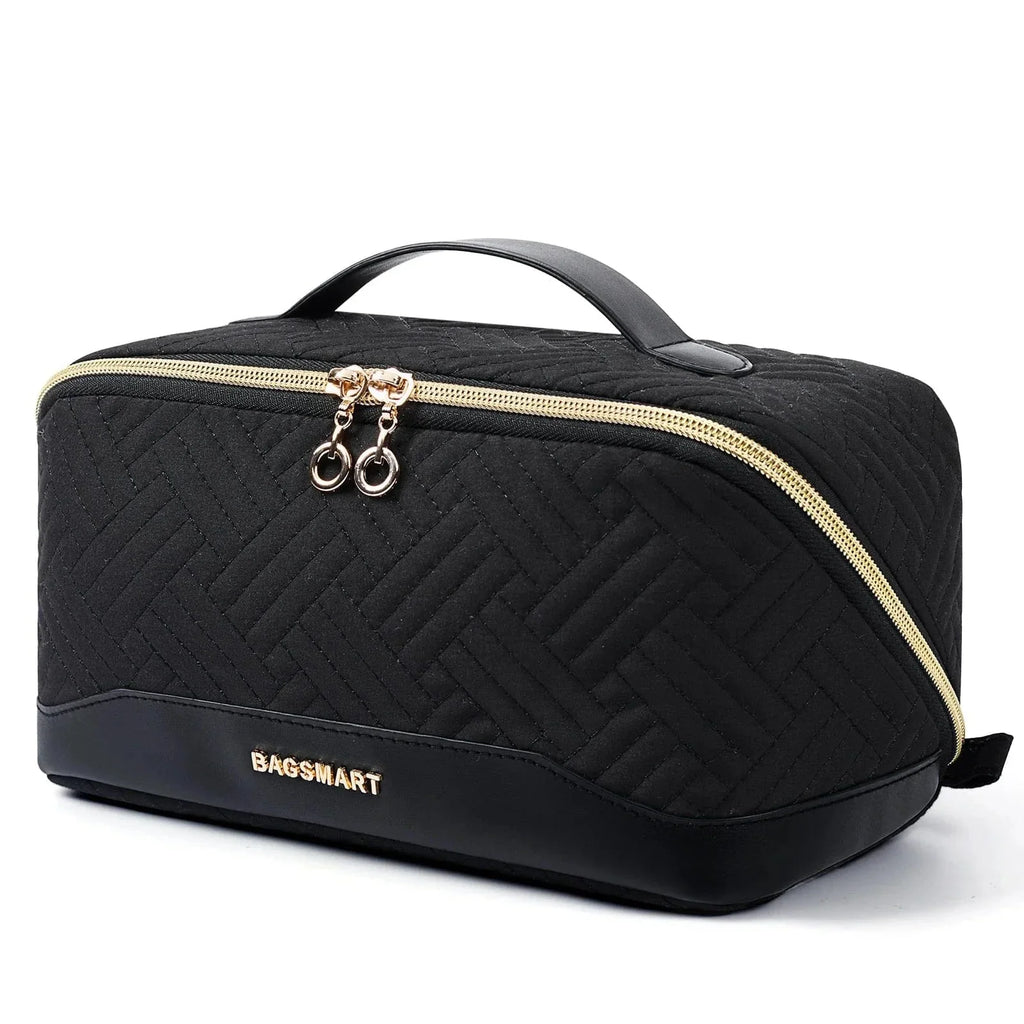 Trousse à cosmétiques femme en similicuir imperméable, 23 cm, noir