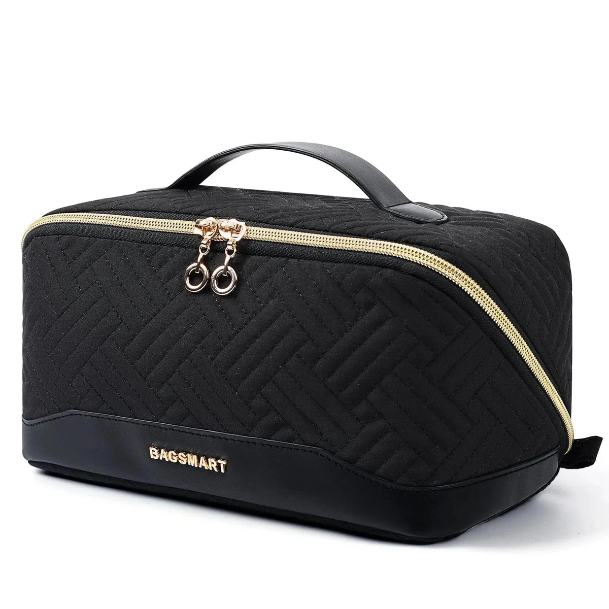Trousse à cosmétiques femme en similicuir imperméable, 23 cm, noir