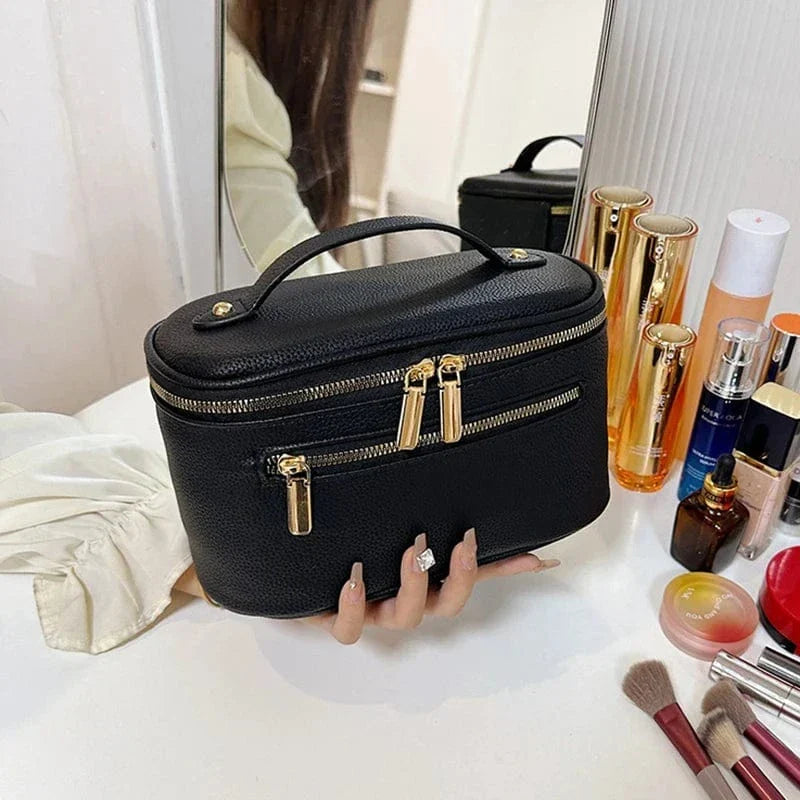 Trousse de toilette femme en similicuir à double zip, six coloris